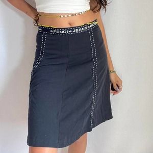 Authentic Fendi Roma Navy Blue Knee Length Skirt Size Small